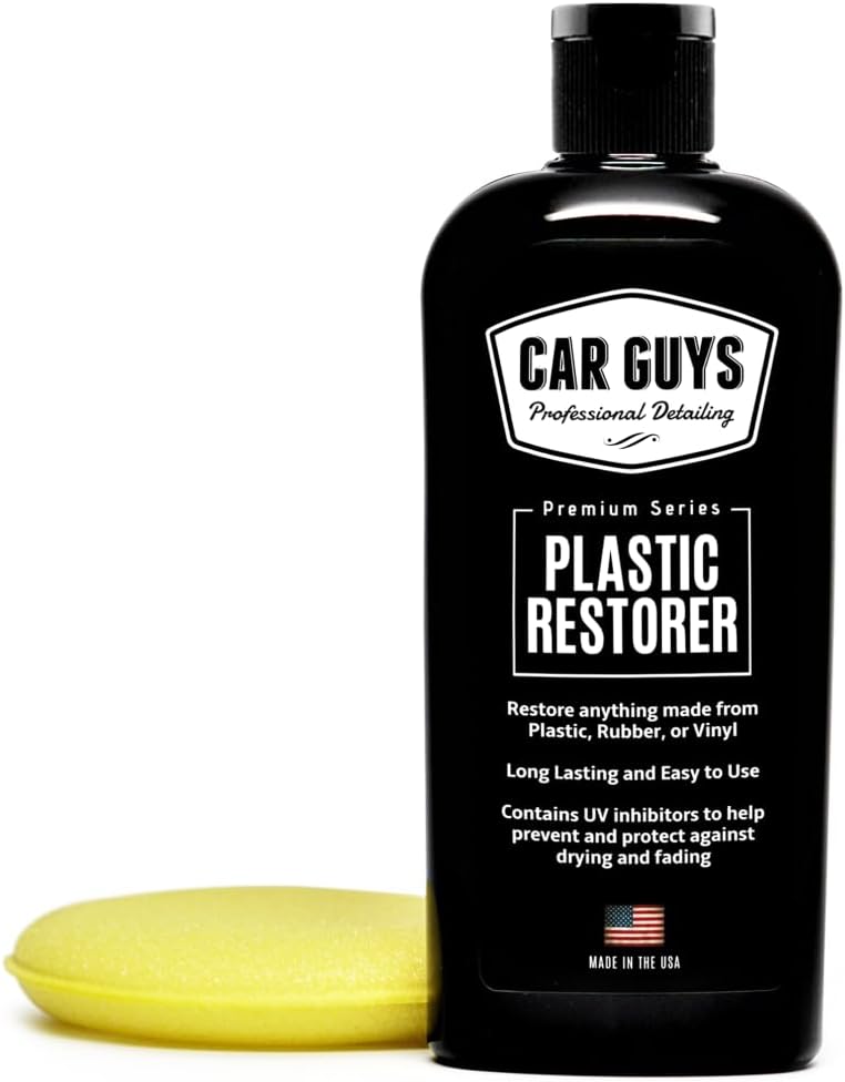CAR GUYS Plastic Restorer | Rejuvenate plastic, rubber and vinyl! | User-friendly trim fixer | Safety Car Detailing | 8 oz set with foam applicator