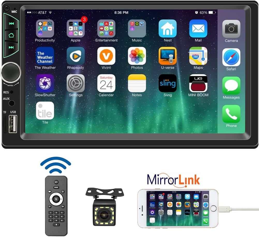Leadfan 7 Inch (Approx. 17.8 cm) Car Stereo Dual DIN Radio Touch Screen with Backup Camera, Multimedia Car Audio Support Mirror Link, Bluetooth Caller ID, FM/MP3/MP4/USB/Subwoofer, Auxiliary Input Car Audio Receiver