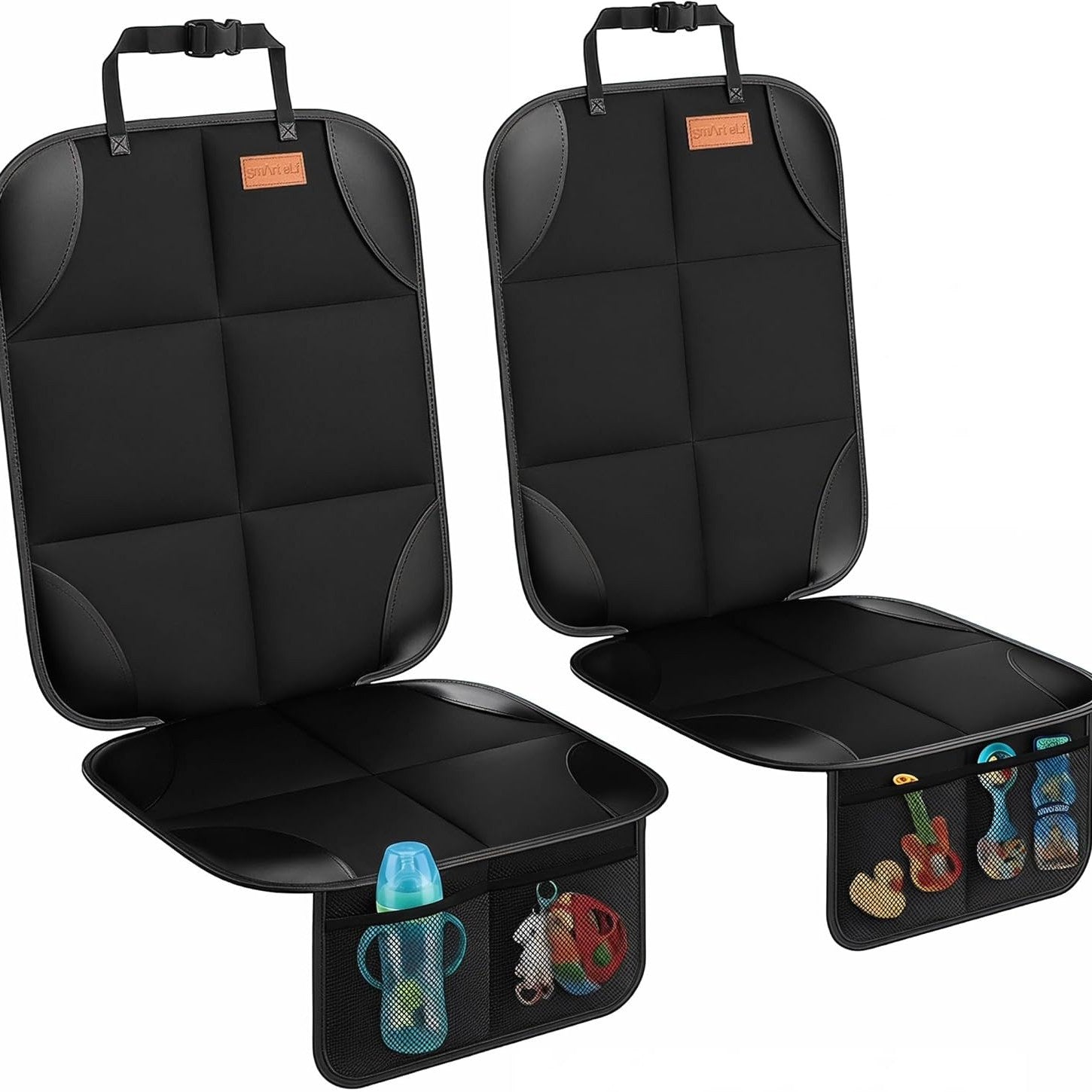 SMART ELF Car Seat Protector, 2-Pack Seat Protector Protects Child Seat with Thickened Padding and Non-Slip Backing Mesh Pocket for Infants & Pets, Sedan SUV Truck (Black)