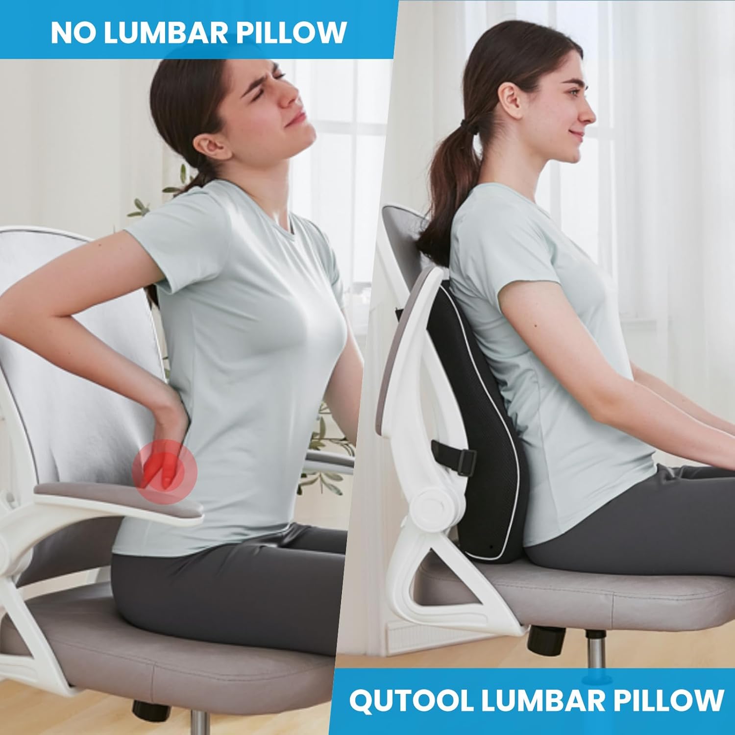 Lumbar Support Pillow is suitable for office chairs, office home essentials, gifts for mom, dad, car back support pillow, chair cushion, relieves back pain and improves posture, mesh cover double adjustable shoulder straps