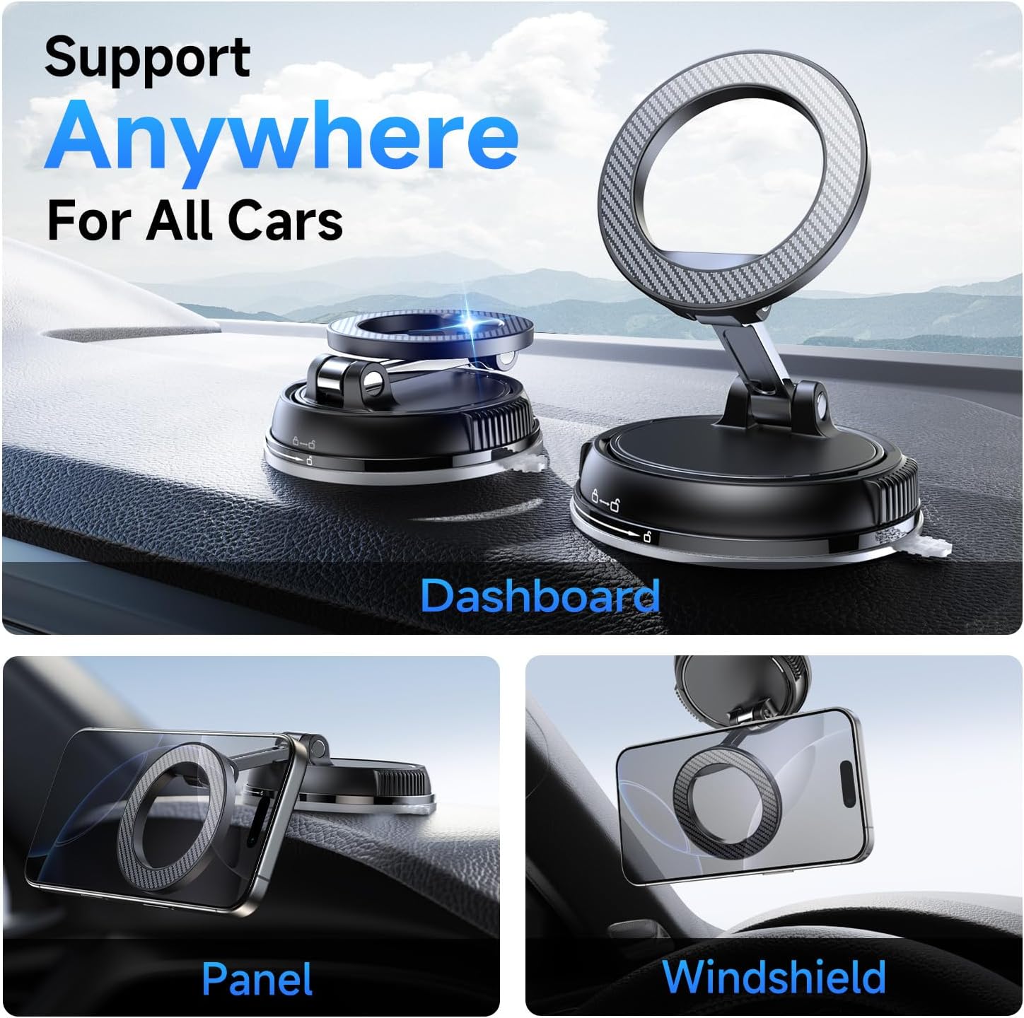 ANDERY Car Phone Holder for Magsafe [78+LBS Strongest Suction & 2400gf Magnetic] 360¡ã Adjustable Car Phone Mount, Phone Holders for Your Car for iPhone 17-12 Pro Max Plus Air, Carbon Fiber