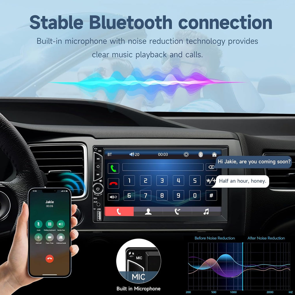 Leadfan 7 Inch (Approx. 17.8 cm) Car Stereo Dual DIN Radio Touch Screen with Backup Camera, Multimedia Car Audio Support Mirror Link, Bluetooth Caller ID, FM/MP3/MP4/USB/Subwoofer, Auxiliary Input Car Audio Receiver