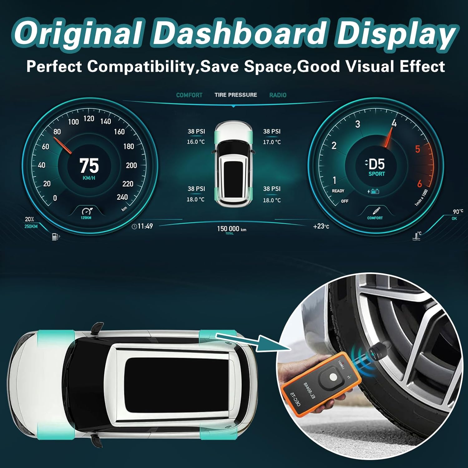 Masoll TPMS Sensor for General Chevrolet Silverado Buick Cadillac GMC, 2nd Generation TPMS Sensor 4-Piece Set with 1 TPMS Relearn Tool, External Tire Pressure Sensor, Easy Installation