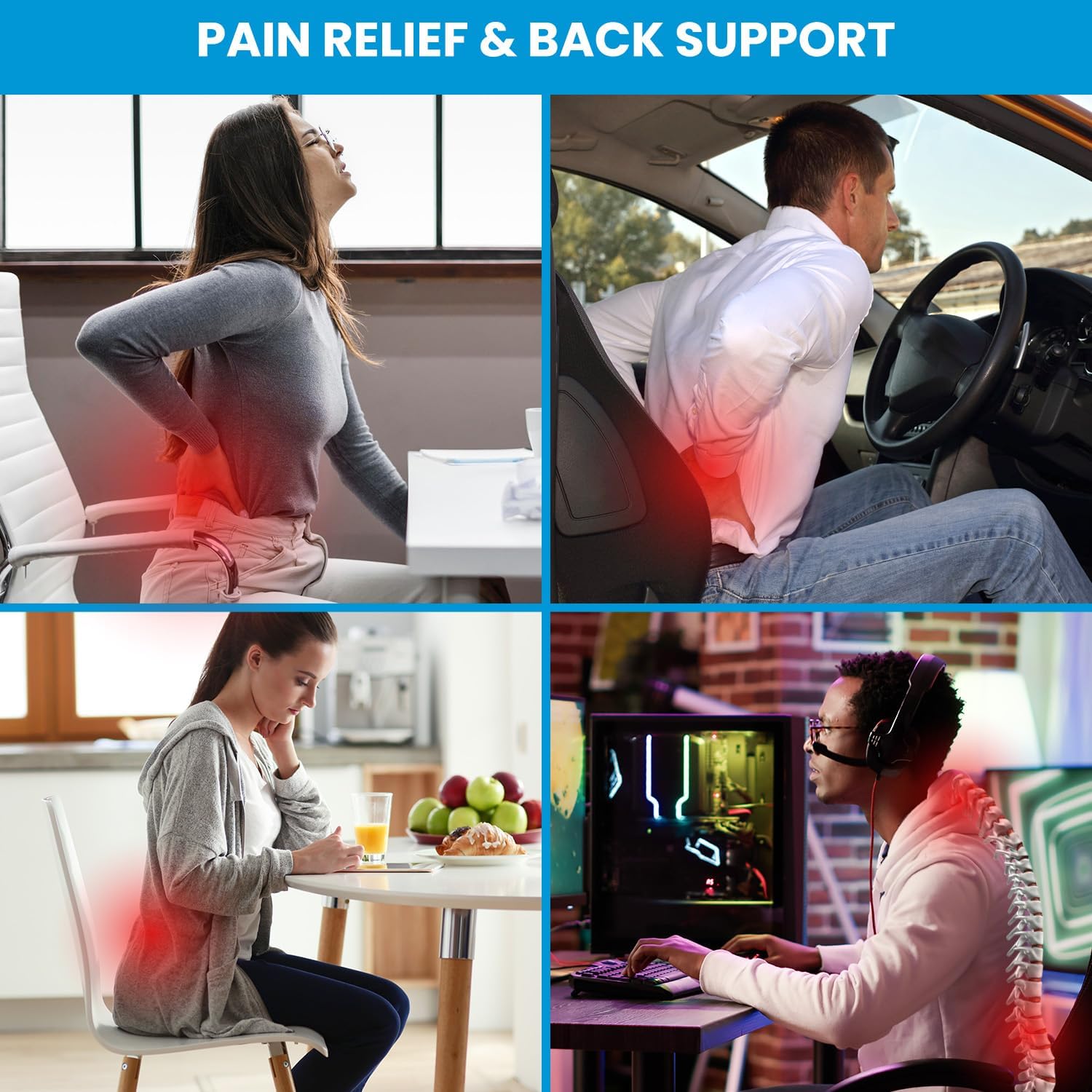 Lumbar Support Pillow is suitable for office chairs, office home essentials, gifts for mom, dad, car back support pillow, chair cushion, relieves back pain and improves posture, mesh cover double adjustable shoulder straps