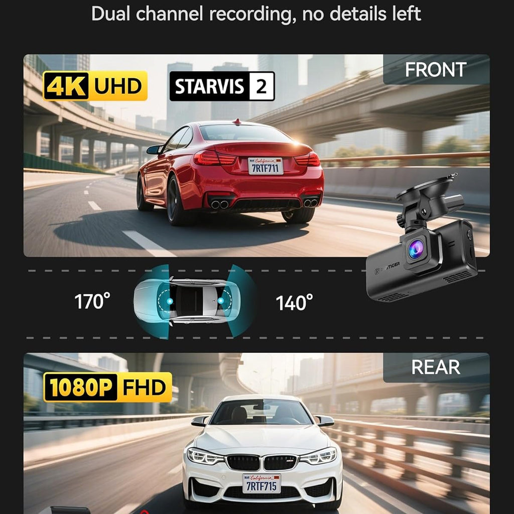 REDTIGER 4K STARVIS 2 Dash Cam Front and Rear, 5GHz WiFi 20MB/s Download, 128GB Card Included, Voice Control, Dash Camera for Cars with 3.18" Touch Screen, GPS, Loop Recording, Parking Mode(F7N Touch)