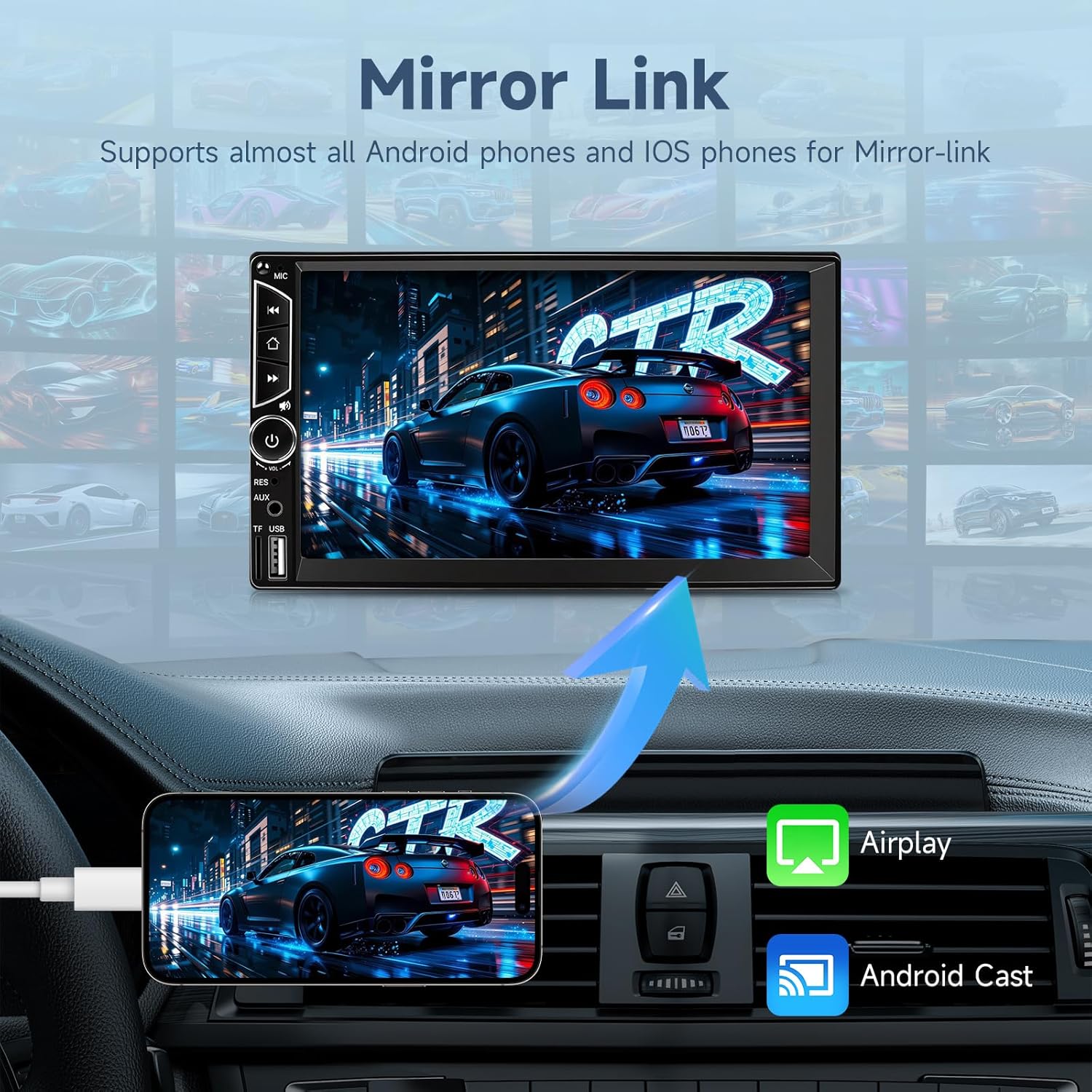 Leadfan 7 Inch (Approx. 17.8 cm) Car Stereo Dual DIN Radio Touch Screen with Backup Camera, Multimedia Car Audio Support Mirror Link, Bluetooth Caller ID, FM/MP3/MP4/USB/Subwoofer, Auxiliary Input Car Audio Receiver