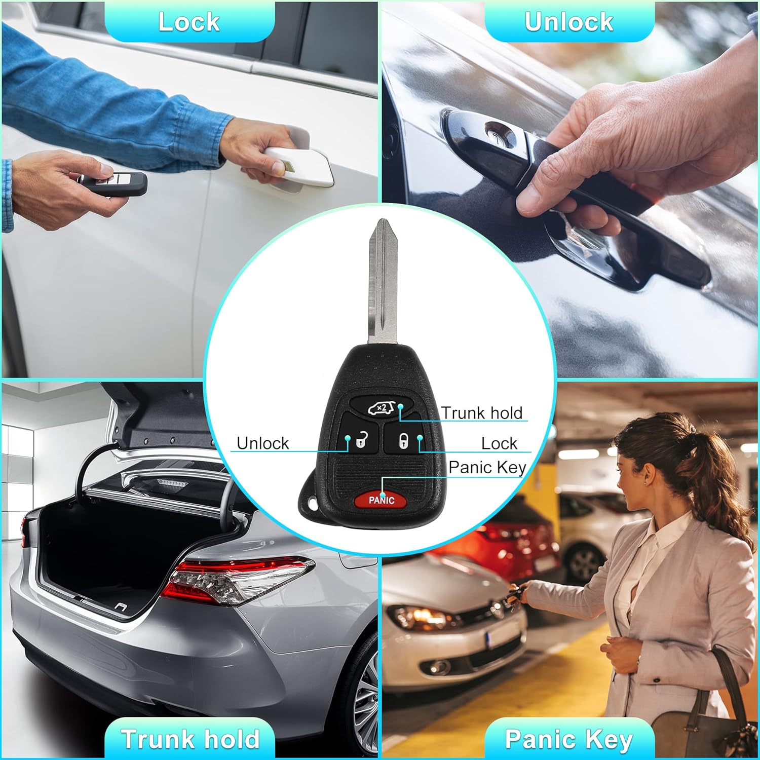 X AUTOHAUX 2 Pcs OHT692427AA 315MHz Replacement Keyless Entry RC Car Key Fob for Dodge Avenger 2008-2013 for Jeep Liberty 2008-2012 Chrysler PT Cruiser 2006-2010 4 But Ton with Door Key