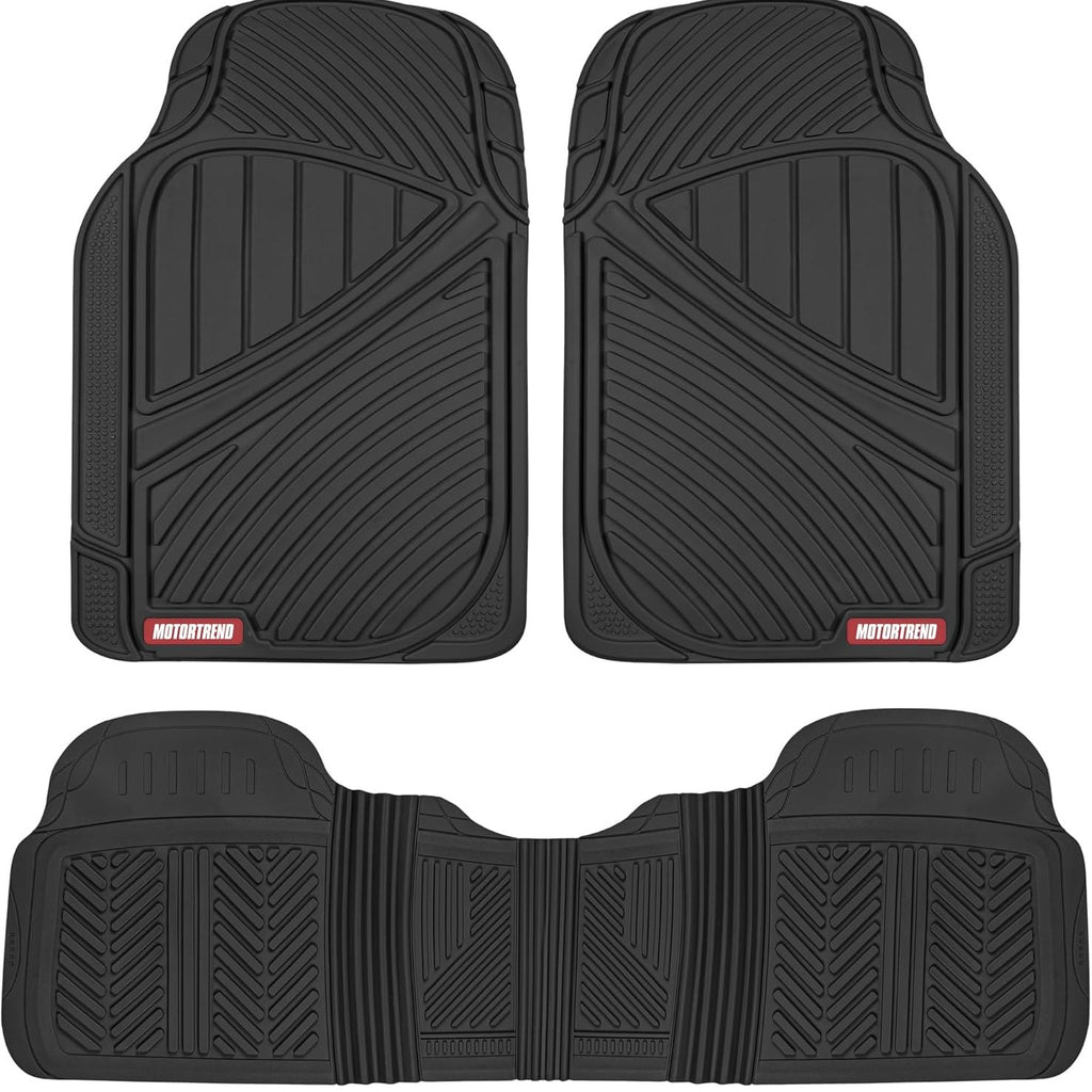 Motor Trend FlexTough Performance All Weather Rubber Car Floor Mat - 3 Pcs Floor Mat Car Liner for Car Truck Buggy, Heavy Duty Waterproof (Black)