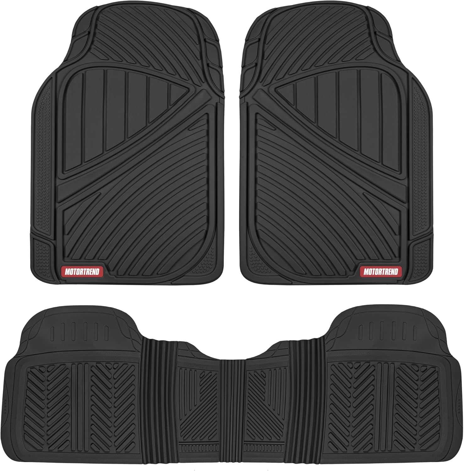 Motor Trend FlexTough Performance All Weather Rubber Car Floor Mat - 3 Pcs Floor Mat Car Liner for Car Truck Buggy, Heavy Duty Waterproof (Black)