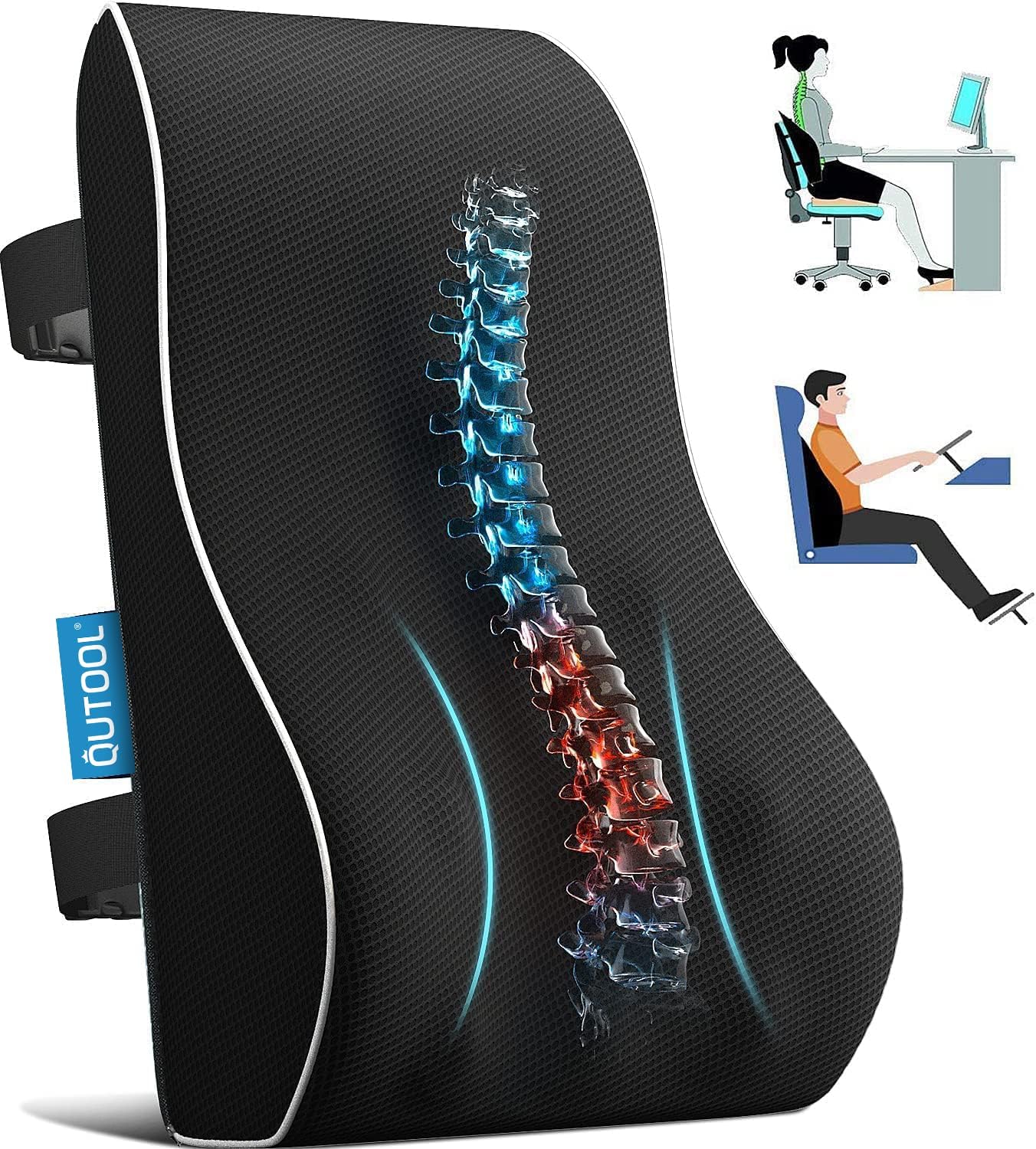 Lumbar Support Pillow is suitable for office chairs, office home essentials, gifts for mom, dad, car back support pillow, chair cushion, relieves back pain and improves posture, mesh cover double adjustable shoulder straps