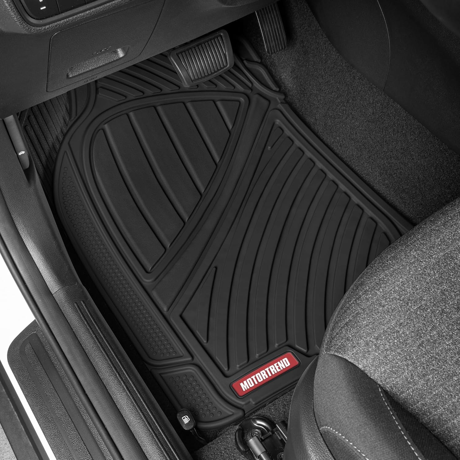 Motor Trend FlexTough Performance All Weather Rubber Car Floor Mat - 3 Pcs Floor Mat Car Liner for Car Truck Buggy, Heavy Duty Waterproof (Black)