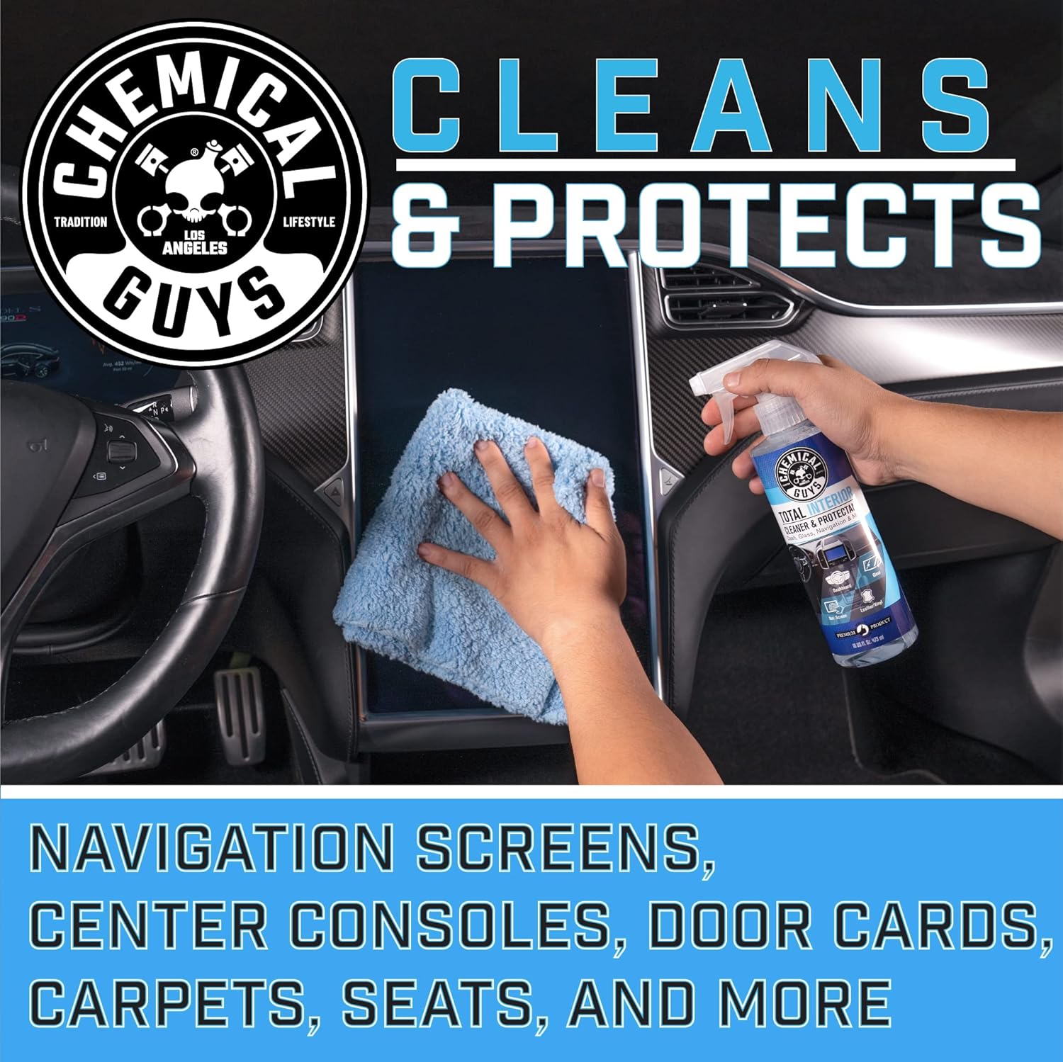 Chemical Guys Total Interior Cleaner & Protectant Interior Cleaner, Cleans & Protects Leather, Vinyl, Plastic, Rubber, Glass with Streak-Free Finish ¡ª Cars, Trucks, SUVs, RVs, 16 oz