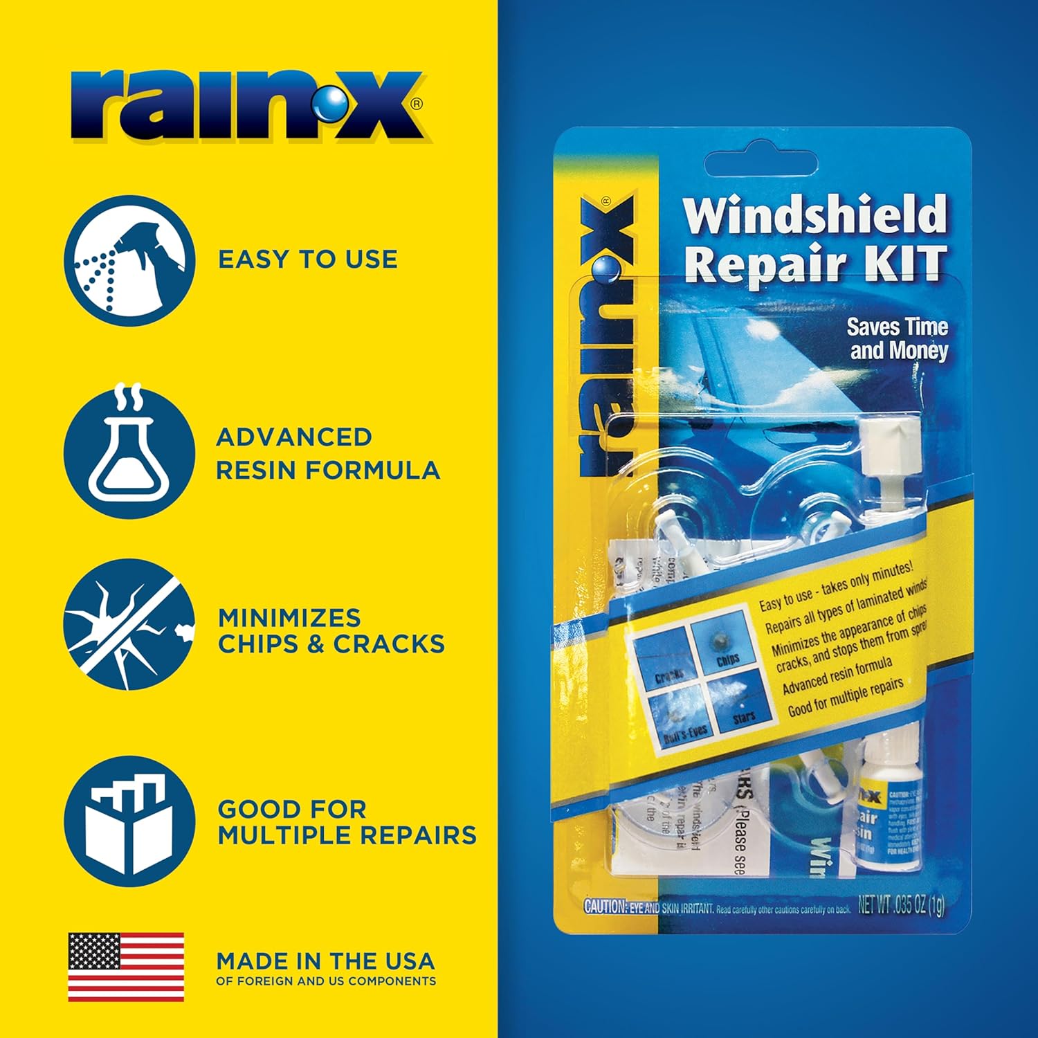 Rain-X 600001 Windshield Repair Kit - Fast, easy, and durable resin windshield repair kit for chips and cracks for circular damage less than 1 inch (approx. 2.5 cm) in diameter and cracks less than 12 inches (approx. 30.5 cm) in length