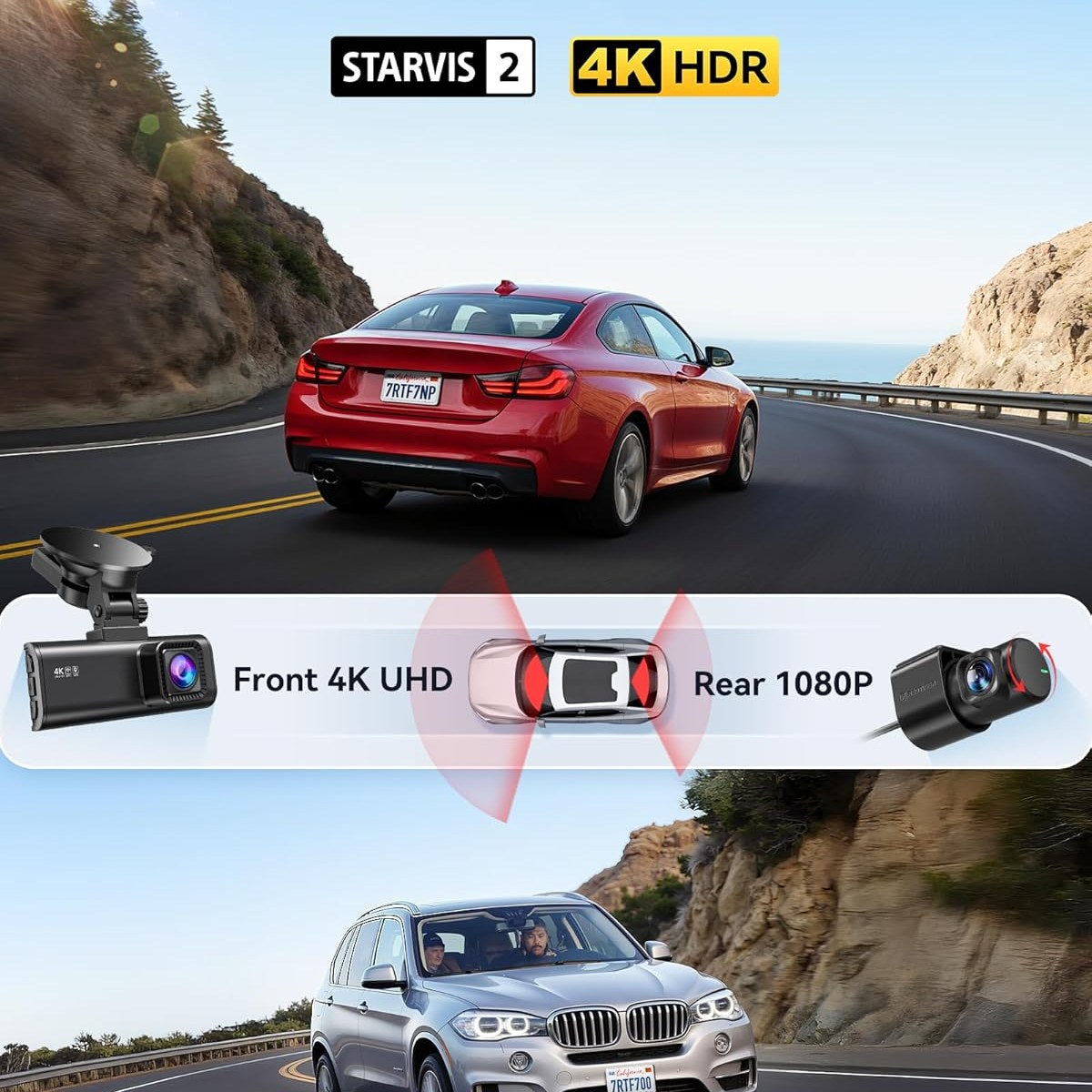REDTIGER 4K Dash Cam Front Rear Mount, STARVIS 2 Sensor with Free Card, 5.8GHz WiFi-20MB/s Fast Download, Car Dash Cam with GPS, WDR Night Vision, 170¡ã Wide Angle, 24 Hours Parking Mode (F7NP)