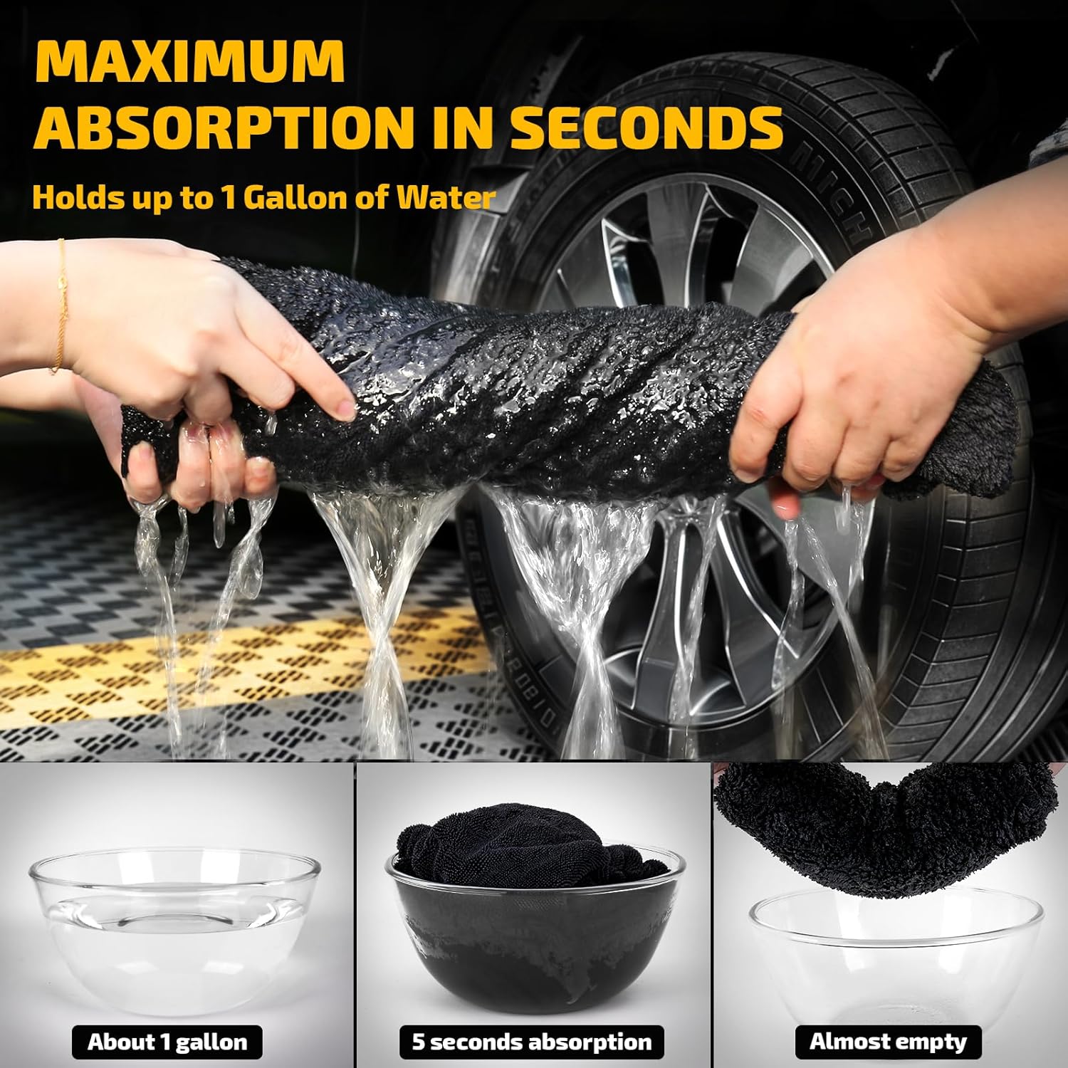 SMINDER 2-Pack 1200 GSM Microfiber Car Drying Towels (91.44cm x 60.96cm), Super Absorbent, Streak-Free, Scratch-Resistant, Water-Spot-Free, Premium Double Twist Fleece & Rimless Design, Quick & Easy DD ry