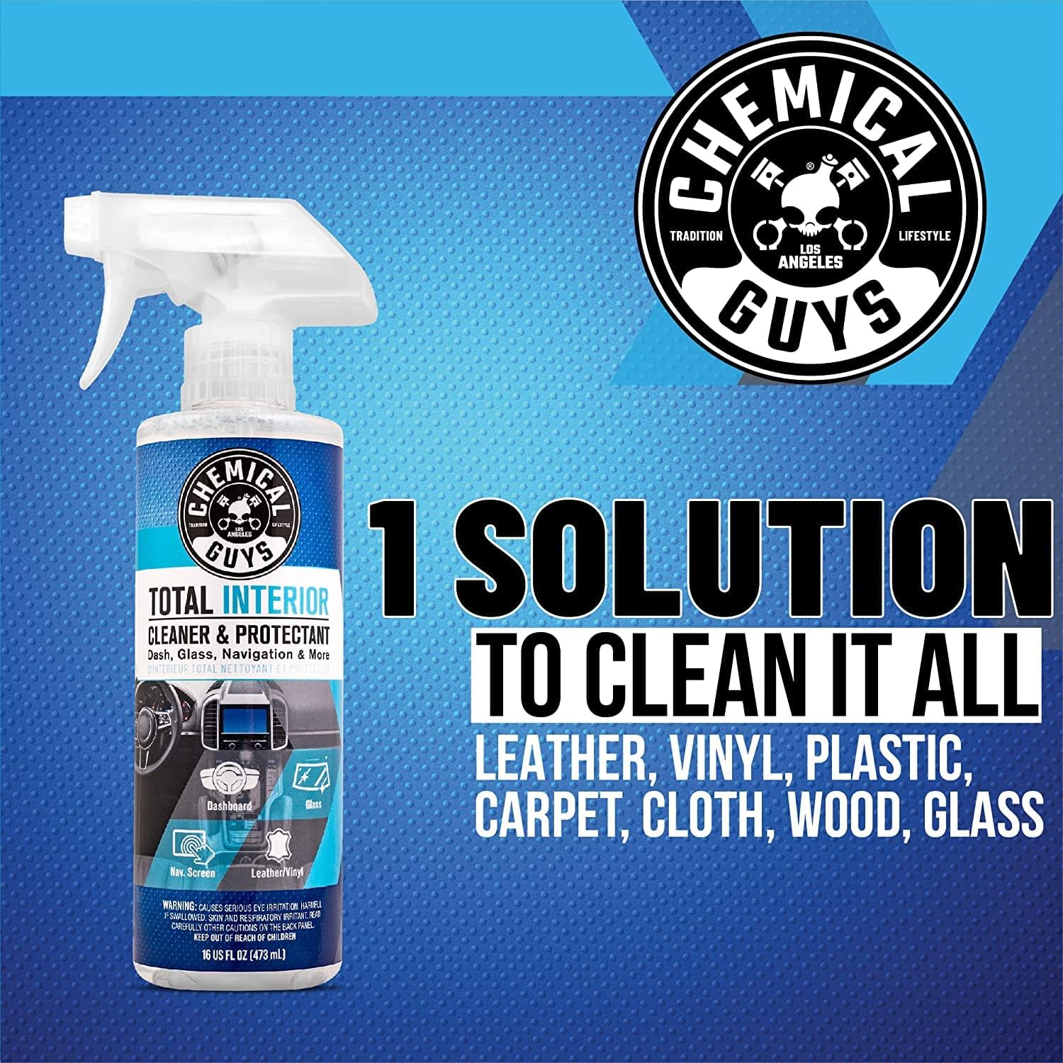 Chemical Guys Total Interior Cleaner & Protectant Interior Cleaner, Cleans & Protects Leather, Vinyl, Plastic, Rubber, Glass with Streak-Free Finish ¡ª Cars, Trucks, SUVs, RVs, 16 oz