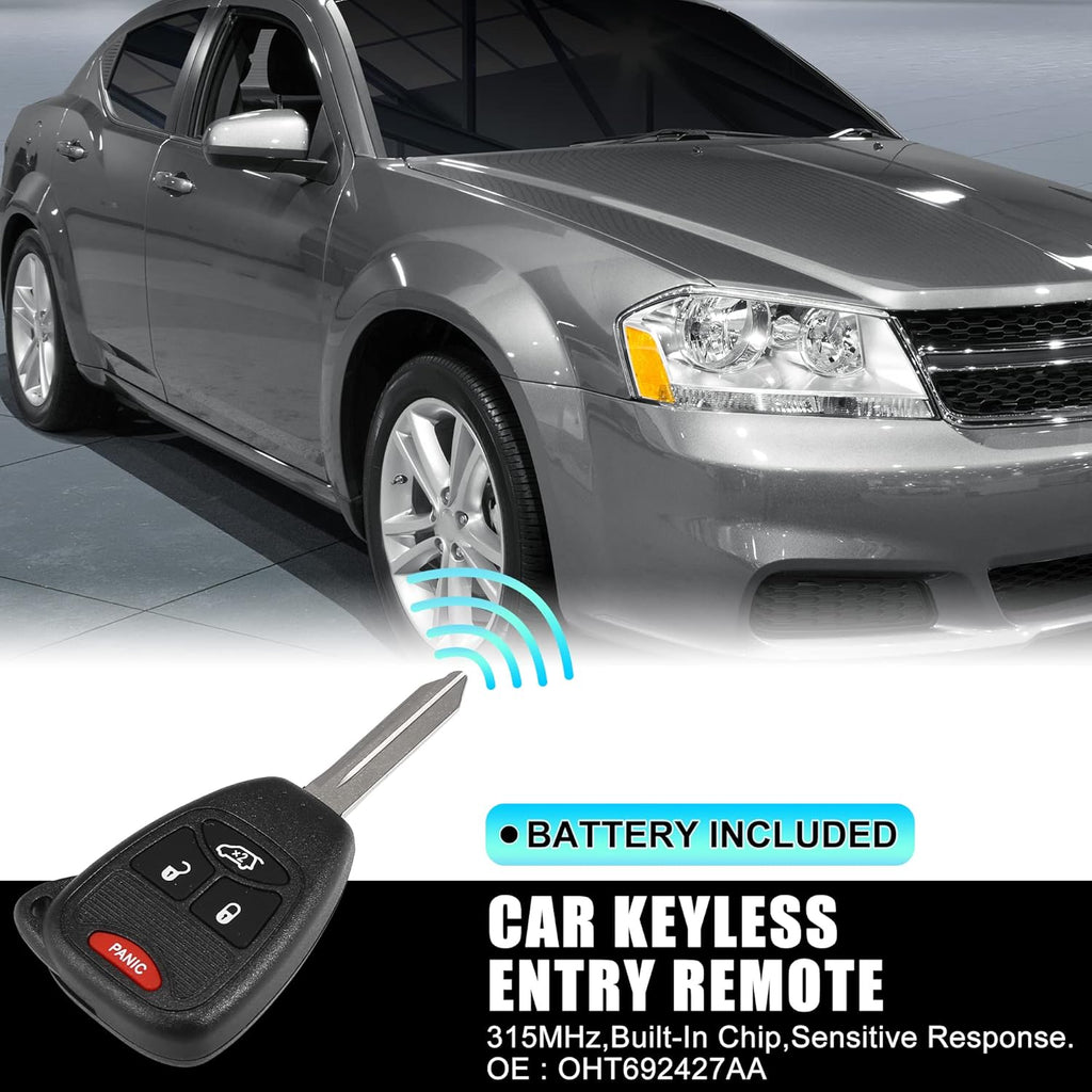 X AUTOHAUX 2 Pcs OHT692427AA 315MHz Replacement Keyless Entry RC Car Key Fob for Dodge Avenger 2008-2013 for Jeep Liberty 2008-2012 Chrysler PT Cruiser 2006-2010 4 But Ton with Door Key