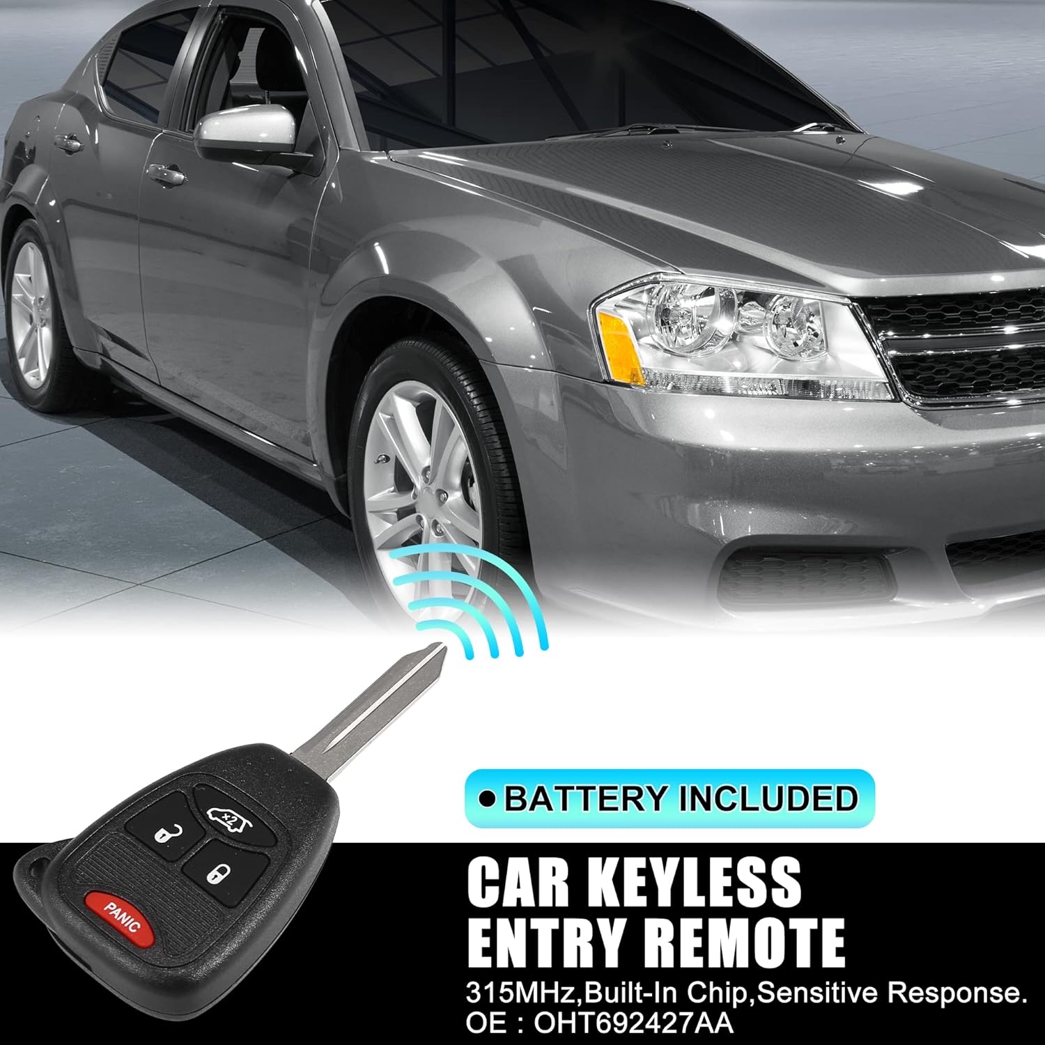 X AUTOHAUX 2 Pcs OHT692427AA 315MHz Replacement Keyless Entry RC Car Key Fob for Dodge Avenger 2008-2013 for Jeep Liberty 2008-2012 Chrysler PT Cruiser 2006-2010 4 But Ton with Door Key