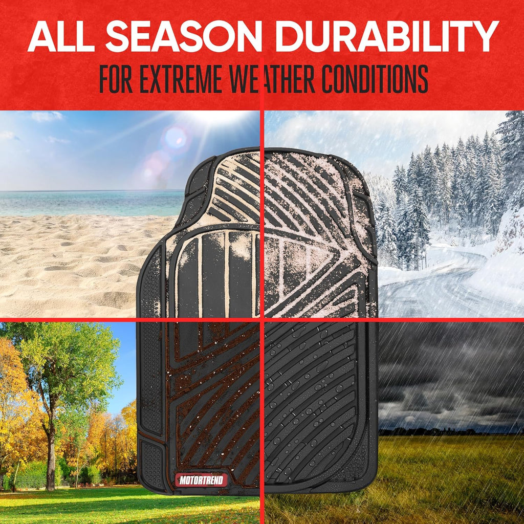 Motor Trend FlexTough Performance All Weather Rubber Car Floor Mat - 3 Pcs Floor Mat Car Liner for Car Truck Buggy, Heavy Duty Waterproof (Black)